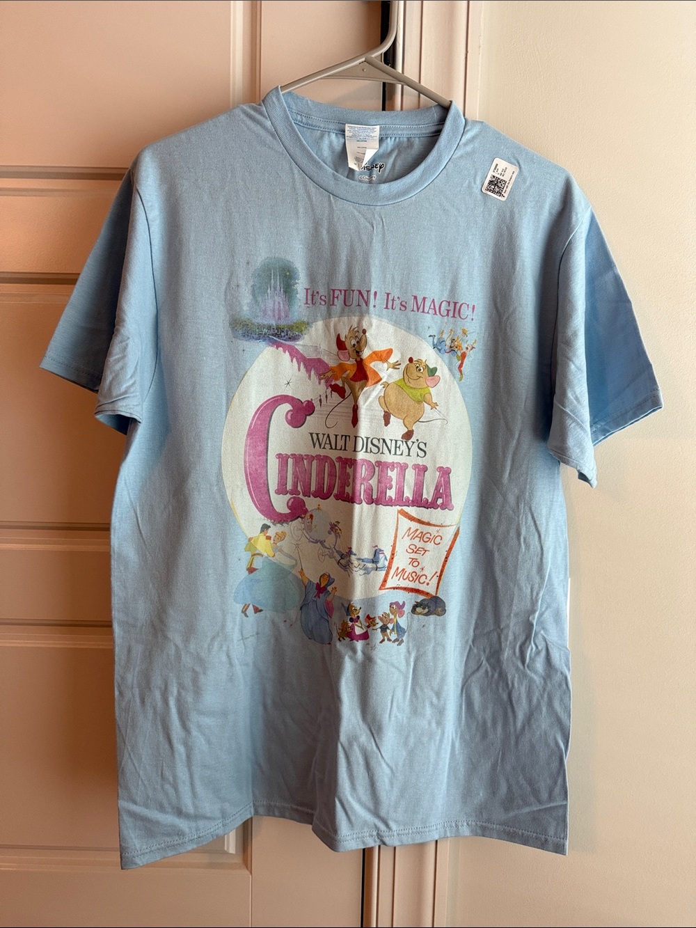 Disney Cinderella Graphic Tee in Light Blue with Pink Accent